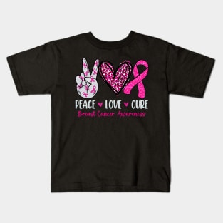 Peace Love Cure Shirt Pink Ribbon Breast Cancer Awareness Kids T-Shirt